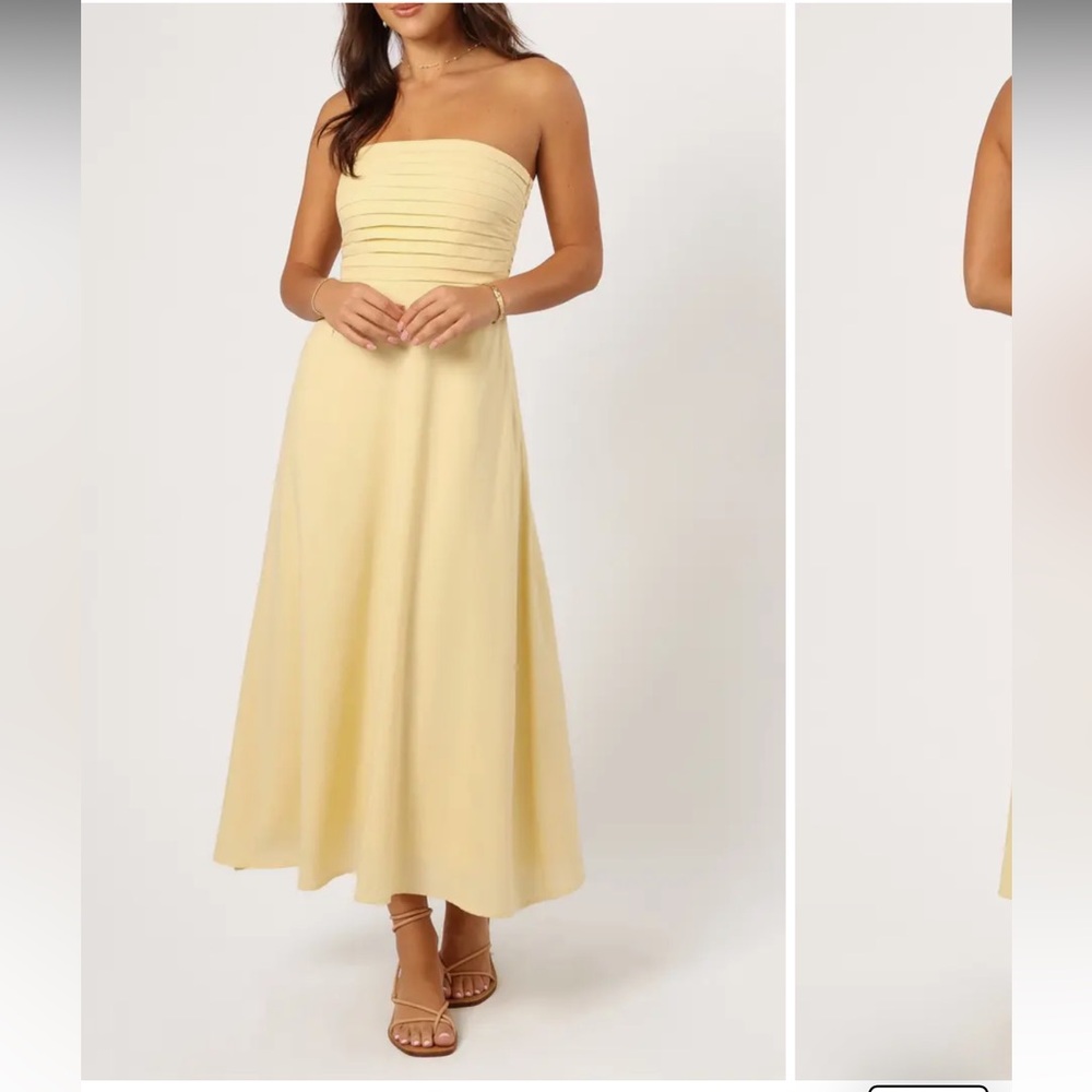 Pedal and pup strapless yellow dress